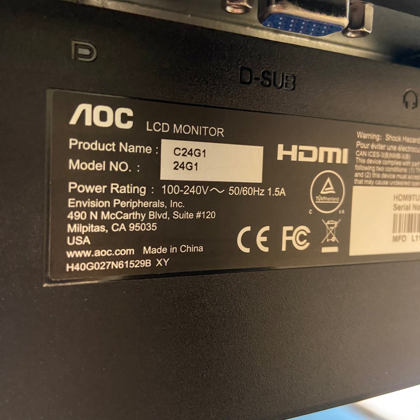 AOC 24" C24G1 FHD VA 144Hz LCD