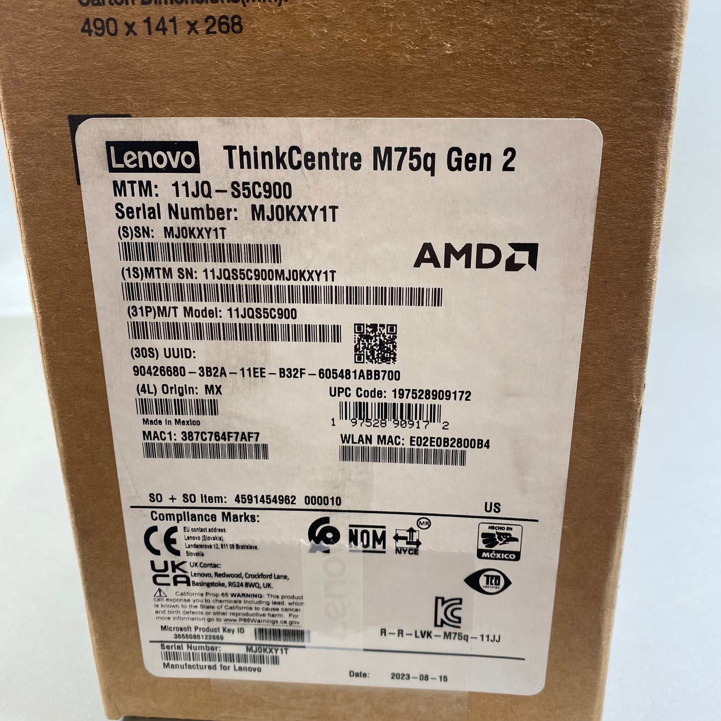 New Lenovo ThinkCentre M75q Gen 2 Ryzen 5 PRO 5650GE 3.40GHz 8GB RAM 256GB SSD