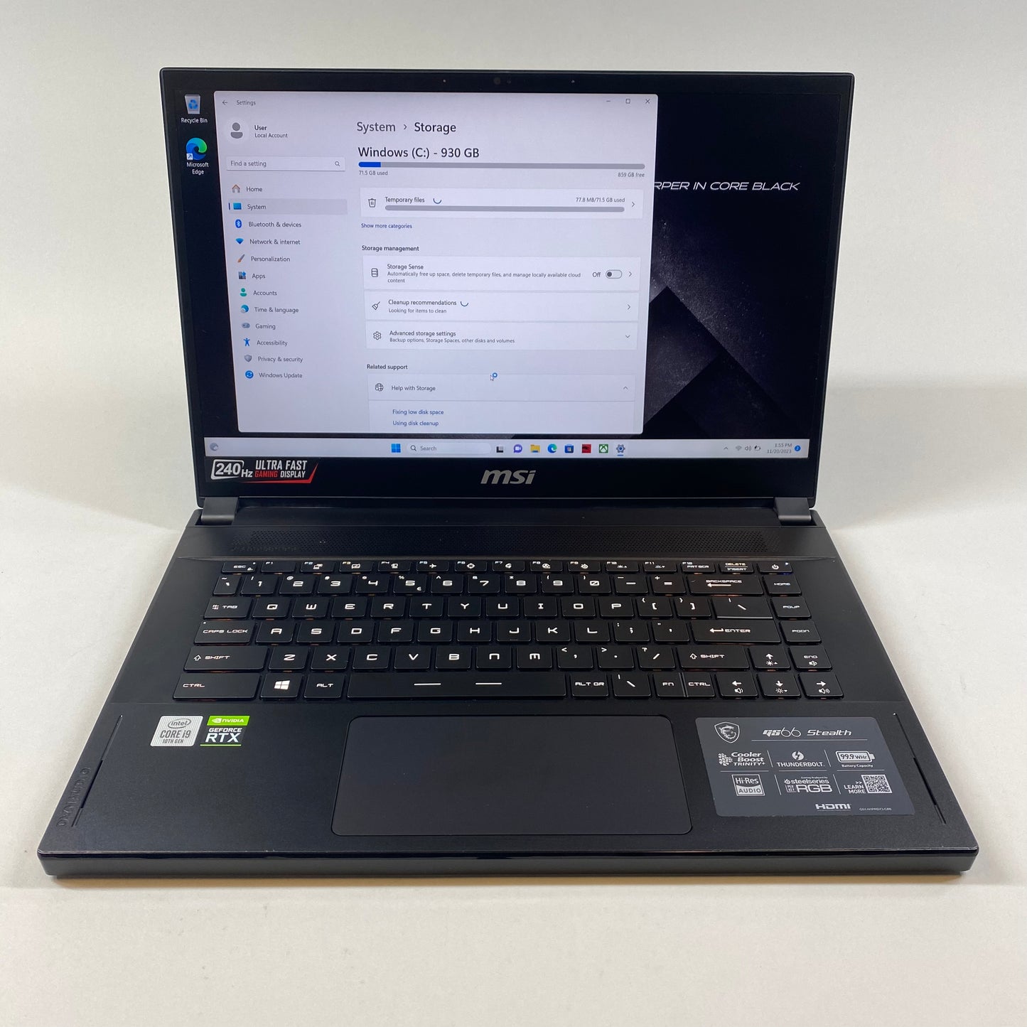 MSI GS66 Stealth MS-16V1 15.6" i9-10980HK 2.4GHz 32GB RAM 1TB SSD RTX 2070 Super w/ Max-Q Design