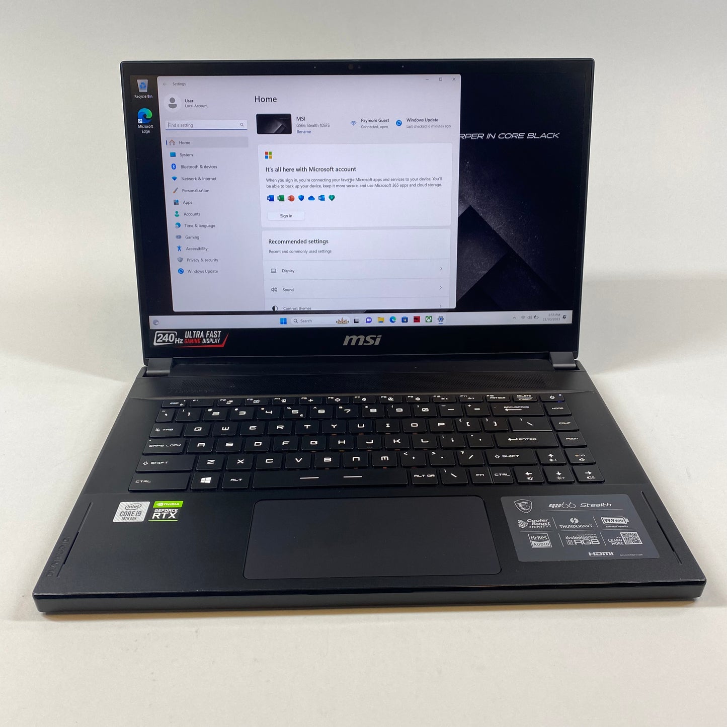MSI GS66 Stealth MS-16V1 15.6" i9-10980HK 2.4GHz 32GB RAM 1TB SSD RTX 2070 Super w/ Max-Q Design