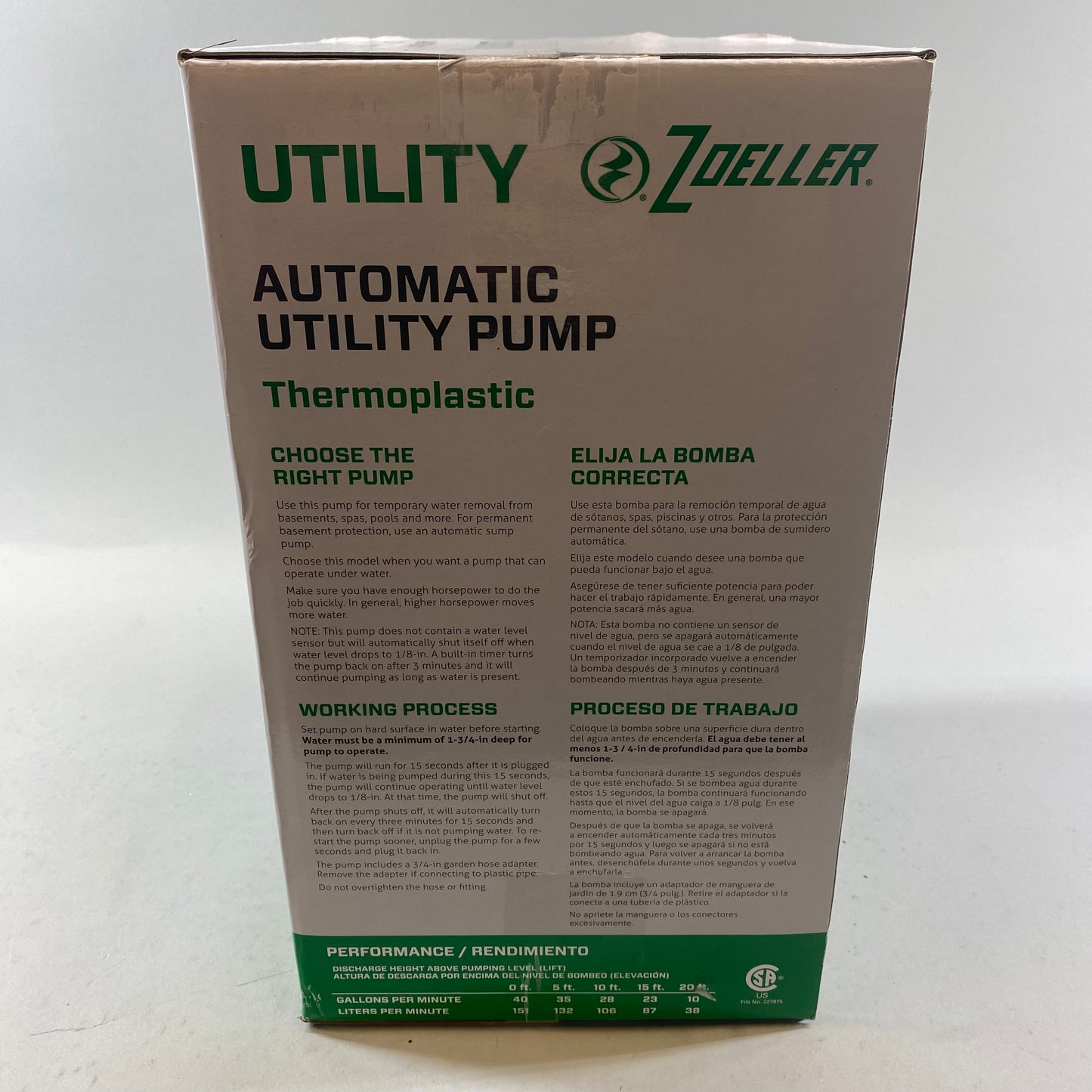 New Zoeller Utility Thermoplastic Automatic Pump 1043