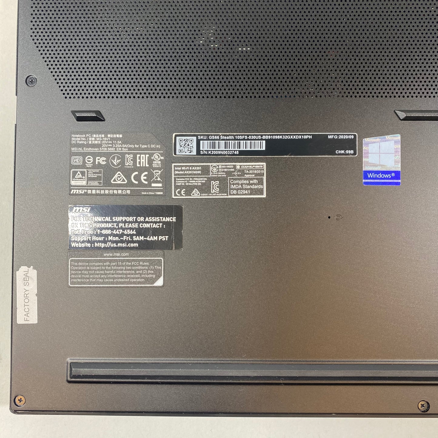 MSI GS66 Stealth MS-16V1 15.6" i9-10980HK 2.4GHz 32GB RAM 1TB SSD RTX 2070 Super w/ Max-Q Design