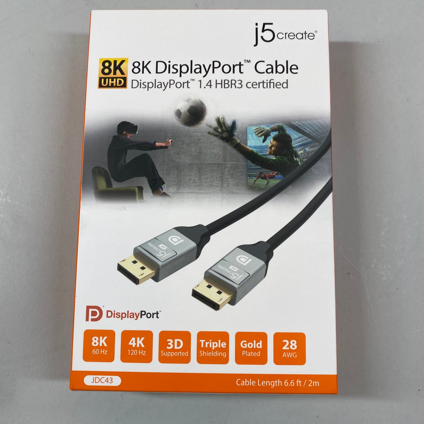 New j5create 8K @ 60 Hz / 4K @ 120 Hz 32.4Gbps DisplayPort Cable 6.6 ft JDC43