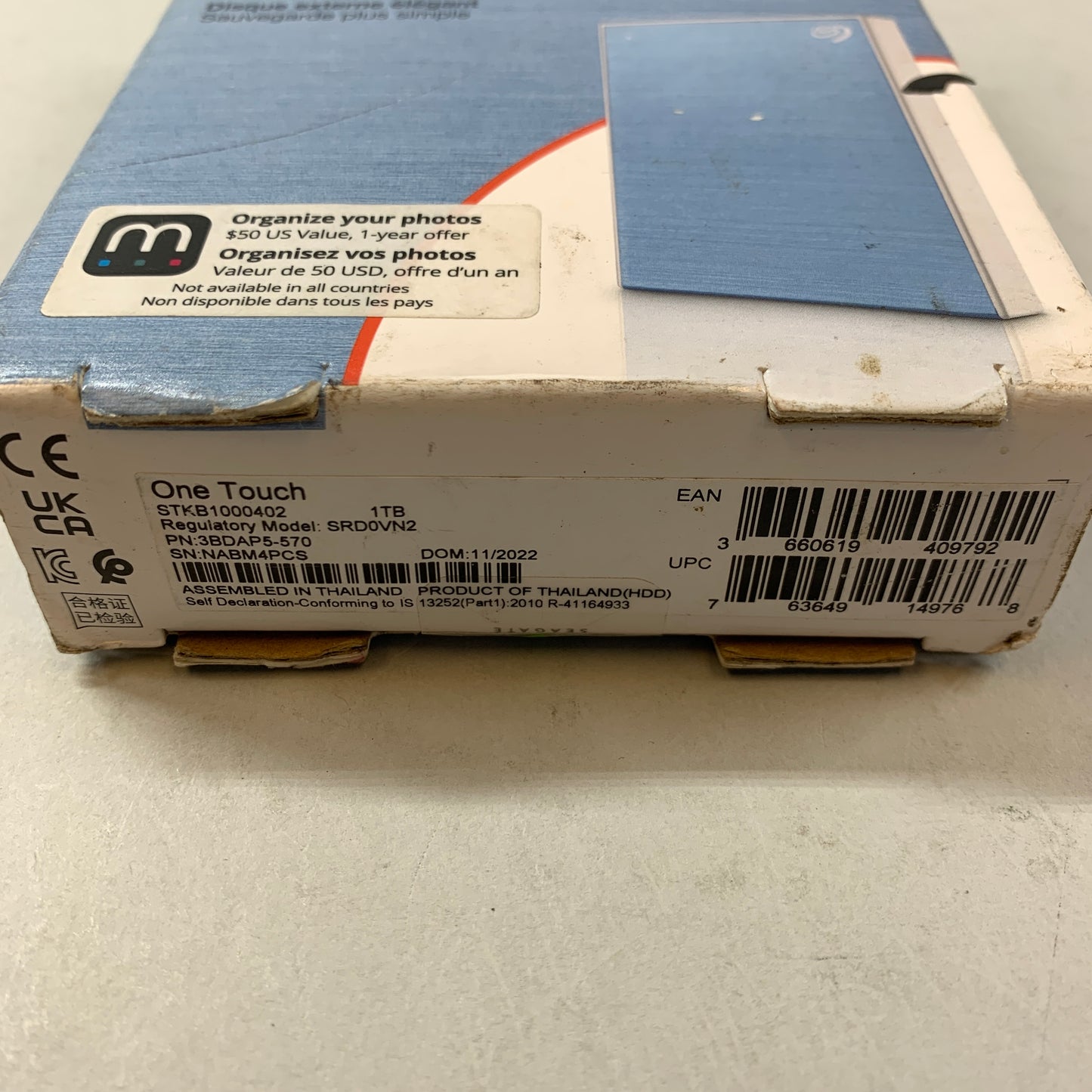 New Seagate One Touch 1TB External Drive STKB1000402 SRD0VN2 Light Blue