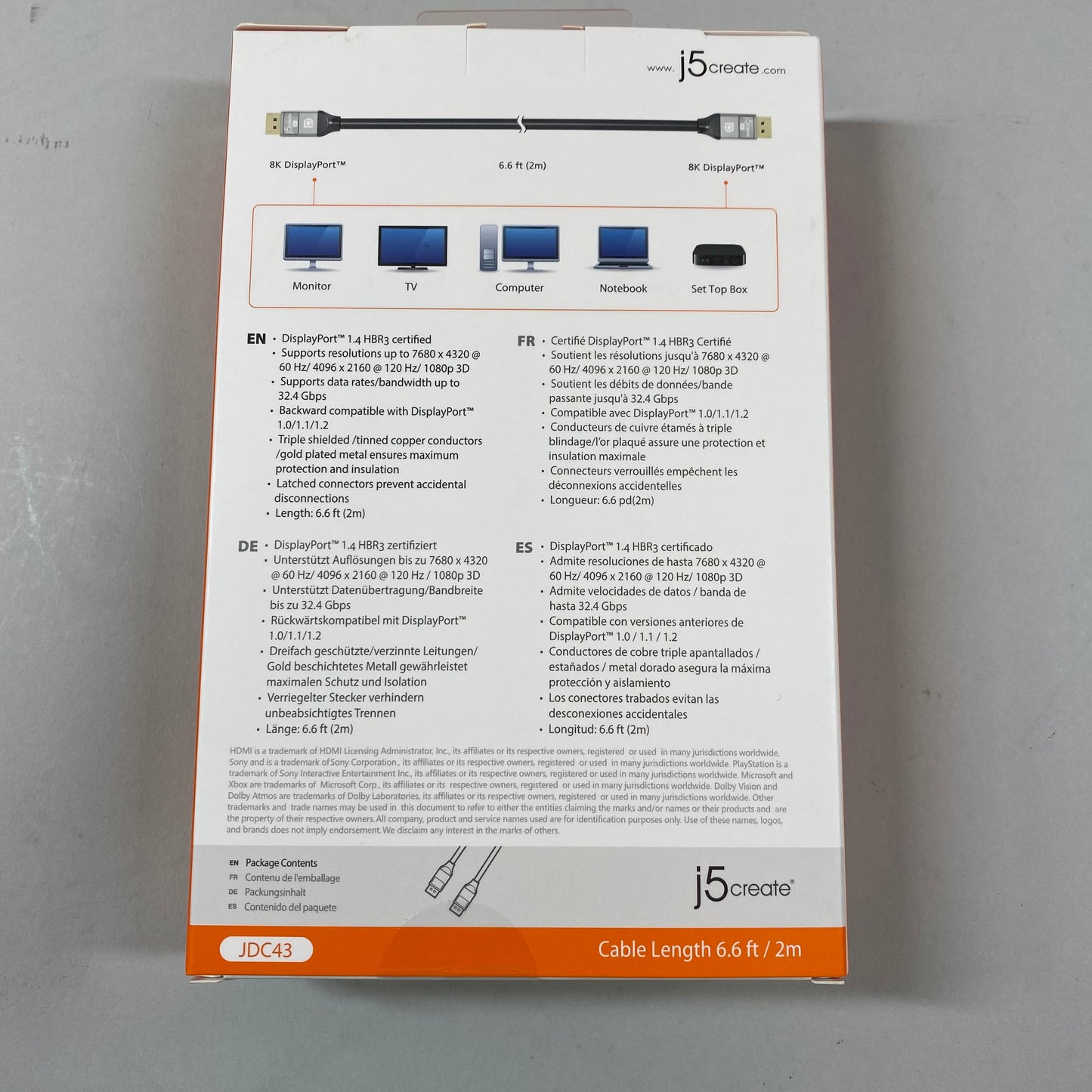 New j5create 8K @ 60 Hz / 4K @ 120 Hz 32.4Gbps DisplayPort Cable 6.6 ft JDC43