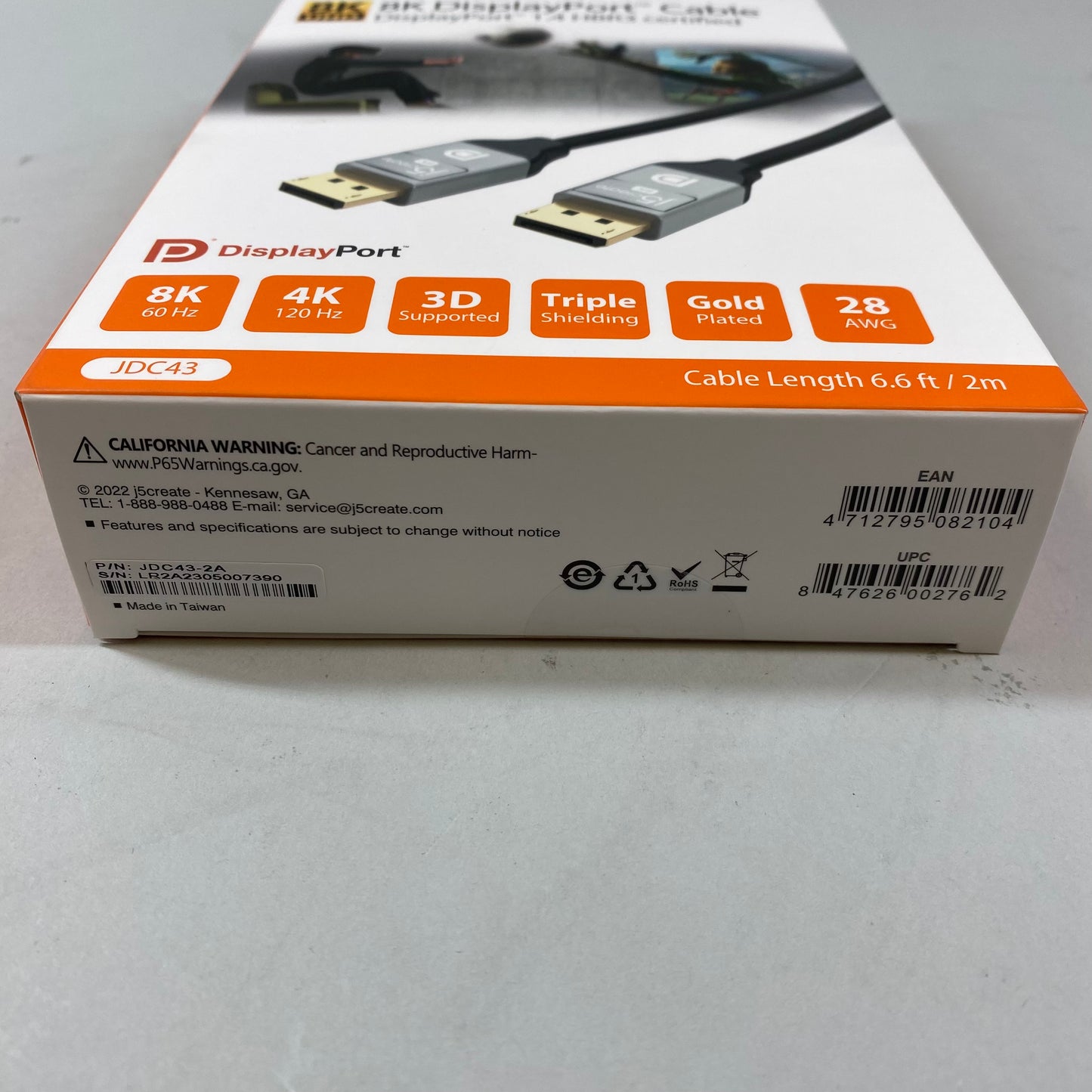 New j5create 8K @ 60 Hz / 4K @ 120 Hz 32.4Gbps DisplayPort Cable 6.6 ft JDC43
