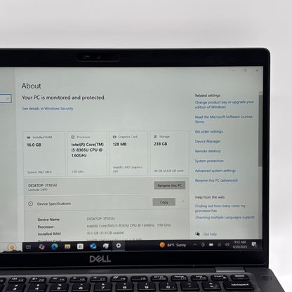 Dell Latitude 5400 P98G 14" i5-8365U 1.6GHz 16GB RAM 256GB SSD