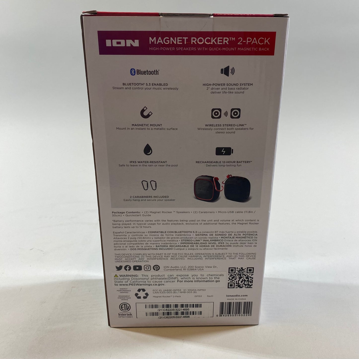 New ION Magnet Rocker Portable Bluetooth Speaker Black iSP153 2-Pack