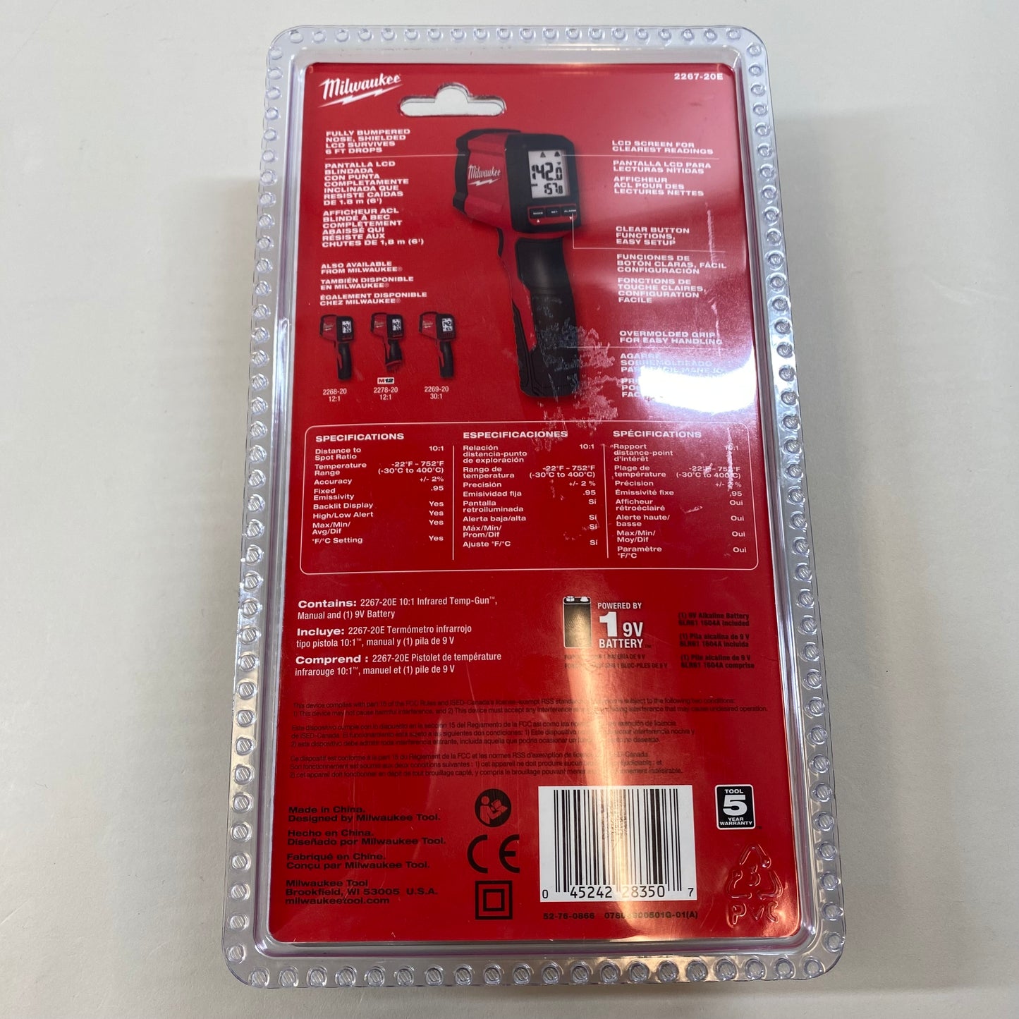 New Milwaukee 2267-20E 9v 10:1 Infrared Temp-Gun