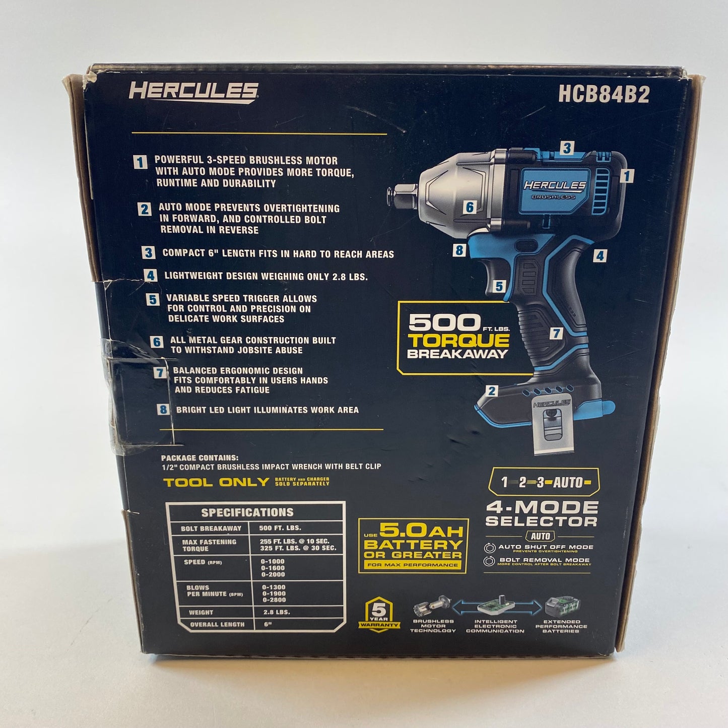 HERCULES HCB84B2 20V 1/2" compact 4- mode impact wrench