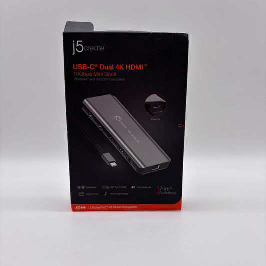 New J5Create USB-C Dual 4K HDMI 7-in-1 Functions JCD398