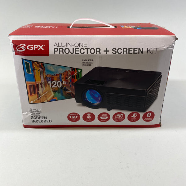 New GPX AIO Projector + Screen Kit Full HD 1080P 65 Lumens LED Projector