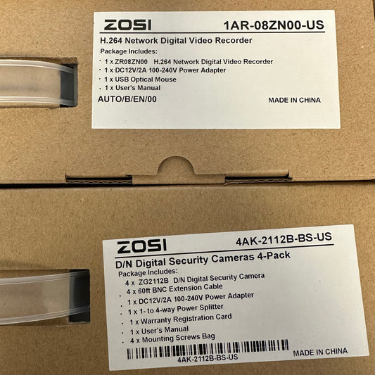New ZOSI ZG2112B 4-Pack Security Cameras & Network H.264 DVR ZR08ZN00 Combo