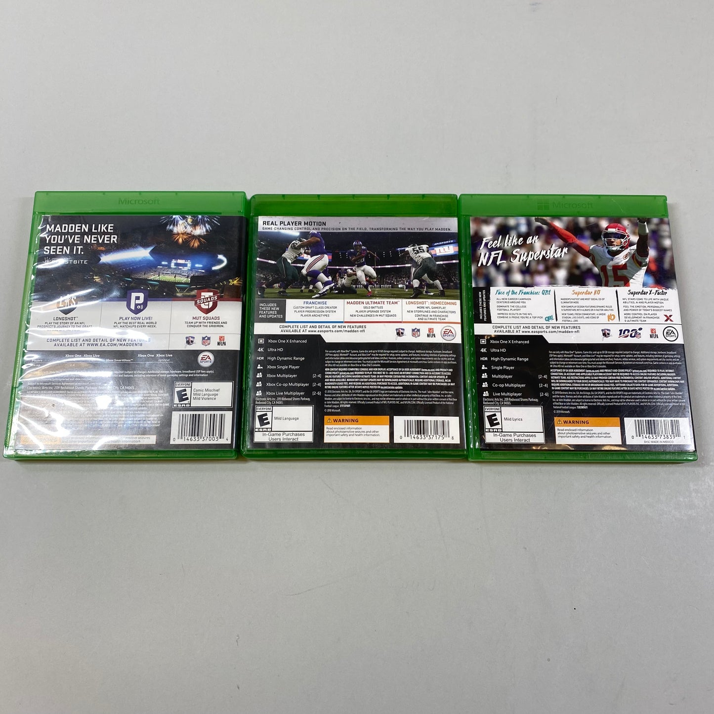 Lot of 3 Microsoft Xbox One Games Madden 18 19 and 20