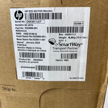 New HP E22 G5 LCD HD Monitor 21.5" Black