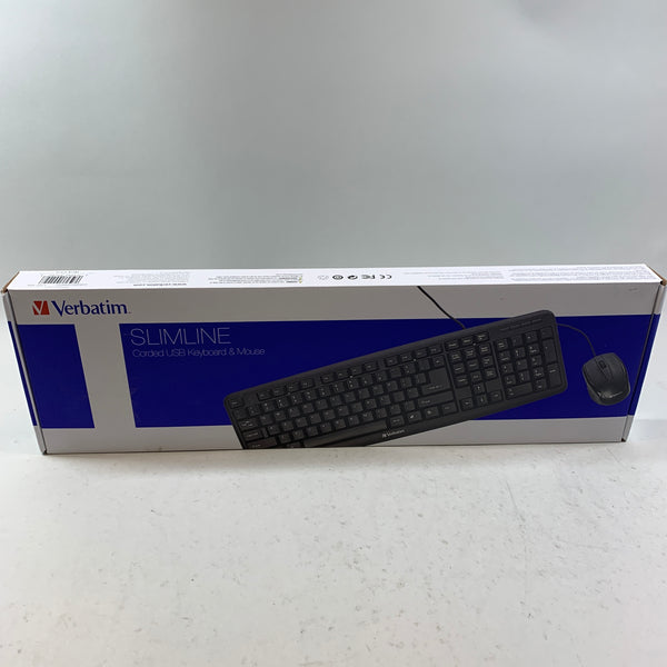 New Verbatim Slimline Corded USB Keyboard & Mouse 99202 Black