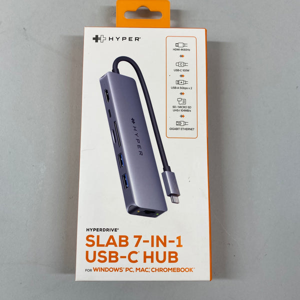 New Hyper HyperDrive Slab 7-in-1 USB-C HUB for Windows, PC, Mac, Chromebook HD22HWM Slate Gray