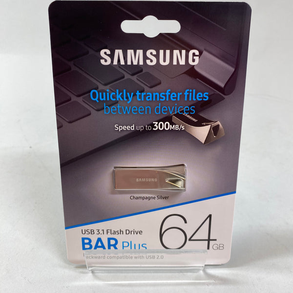 New Samsung 64GB BAR Plus Flash Drive USB 3.1 MUF-64BE Silver