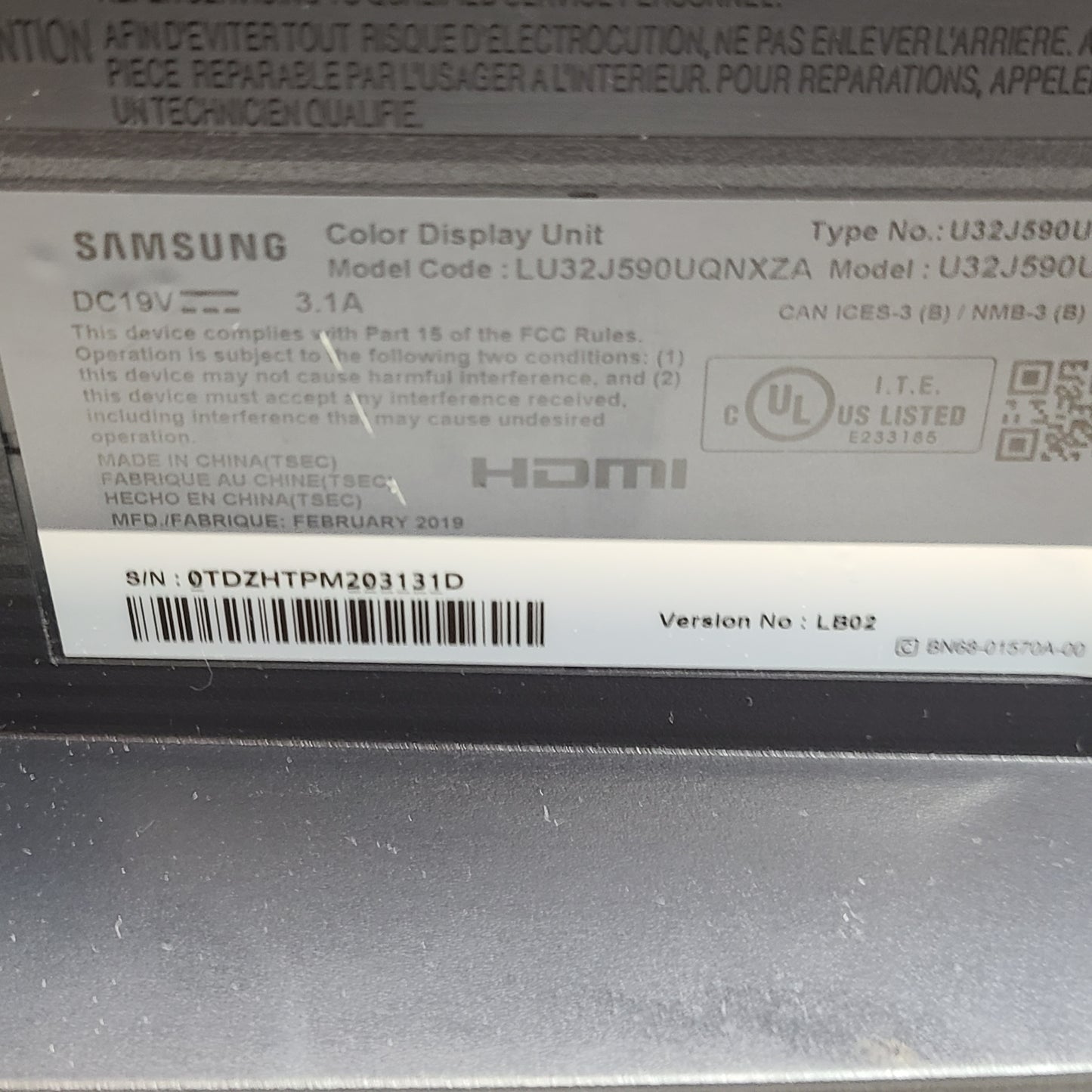 Samsung UJ59 Series U32J590UQN 32" LED 4K UHD AMD FreeSync 3840 x 2160p 60Hz