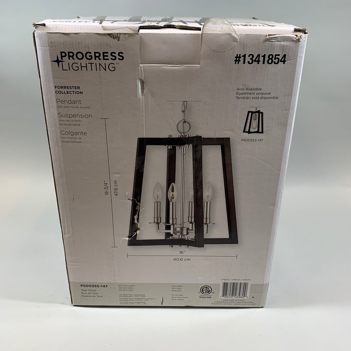 New Progress Lighting Forrester Lantern Pendant Light P500255-147 Teak Wood & Satin Nickel 1341854