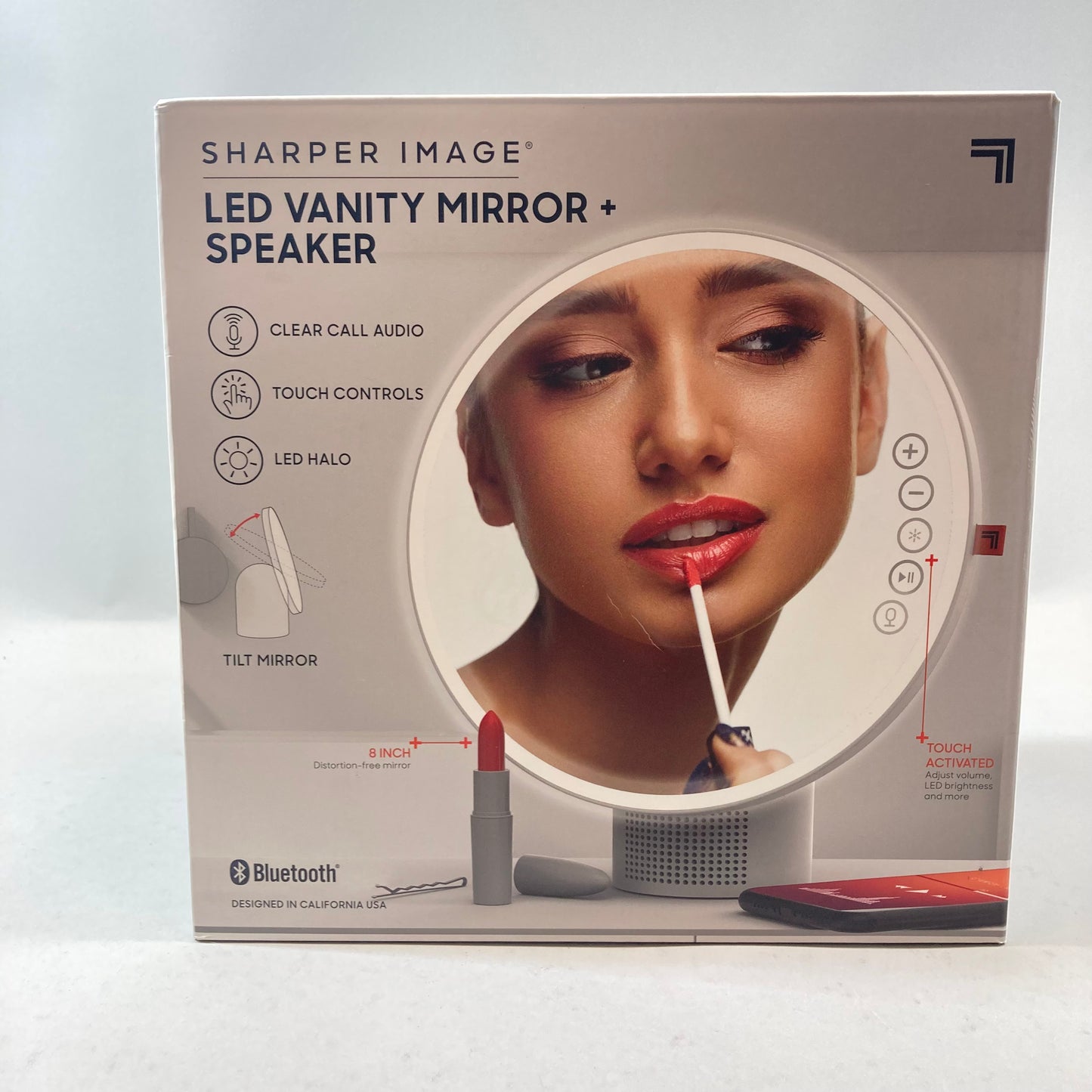 Sharper Image LED Vanity Mirror and Bluetooth Speaker Silver 1010651