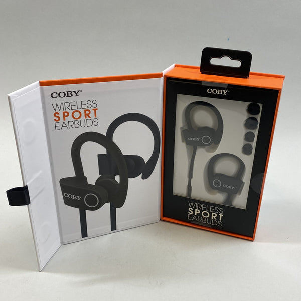 Coby Wireless Sport Earbuds CEBT-415-BLK  Black with 3 Sizes of Earbuds - NEW